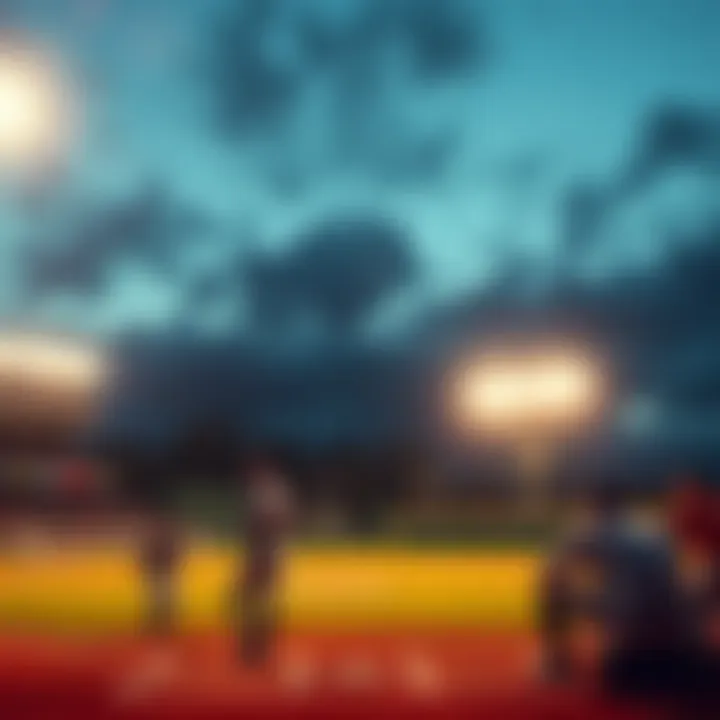 Exciting night baseball game with players in action and bright stadium lights