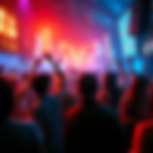 A vibrant nightlife scene with people dancing and enjoying music, illuminated by neon lights, representing the essence of Demon Time culture.