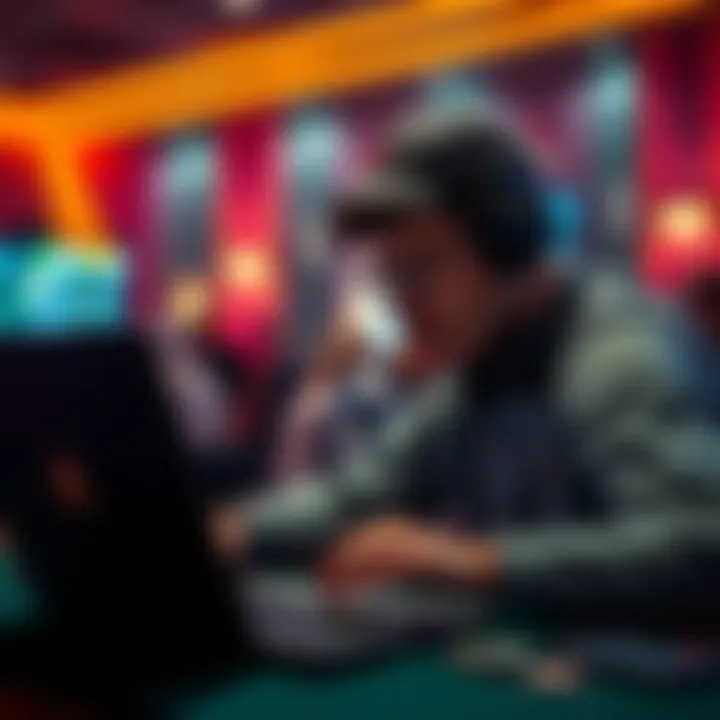 A NL2 poker player looks at their gameplay stats on a laptop, deep in thought about their recent wins and luck in poker.