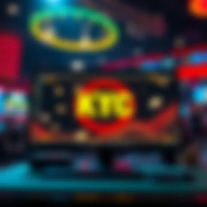 No KYC Crypto Casino A computer screen displaying a digital casino interface with cryptocurrencies and no KYC warning signs