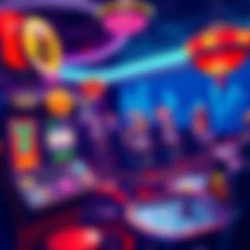 A vibrant online casino interface showcasing slot machines and game tables, representing a no KYC crypto gaming platform.