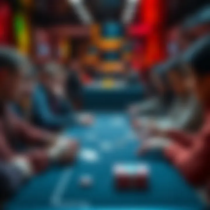 No Phone Gaming Table A group of friends playing cards at a gaming table without phones, showing focused expressions and a lively atmosphere.