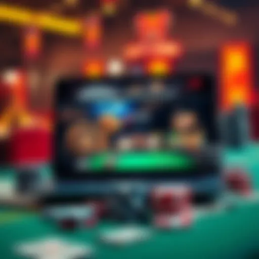 Non-Regulated Gaming Sites A laptop displaying a gaming site with casino and poker games on the screen, surrounded by poker chips and cash