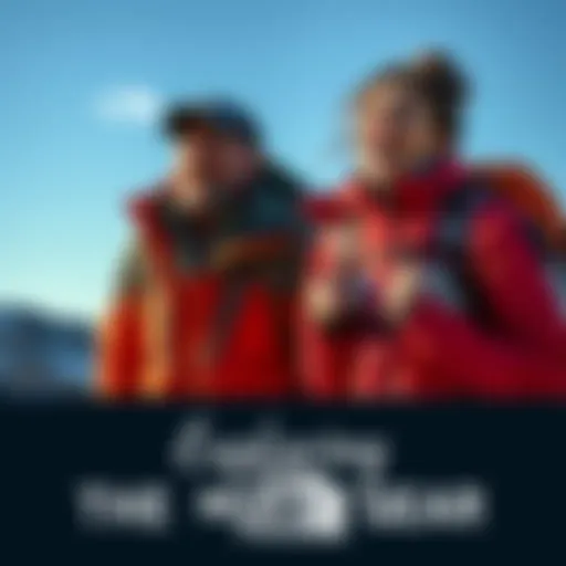 A man and woman enjoying nature while wearing jackets and backpacks from The North Face, showing excitement for their adventure.