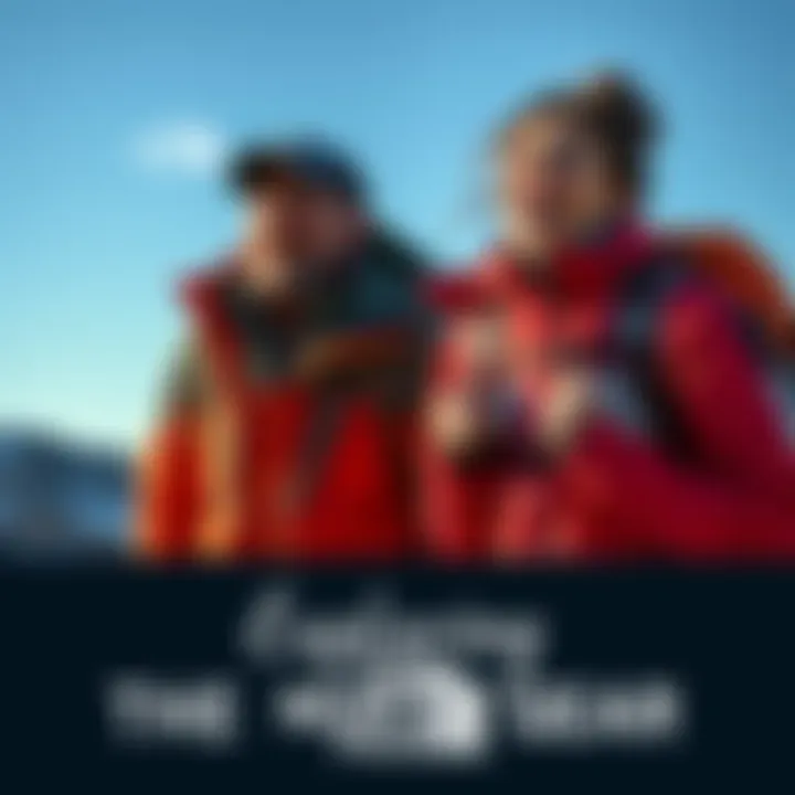 Two people wearing The North Face gear outdoors A man and woman enjoying nature while wearing jackets and backpacks from The North Face, showing excitement for their adventure.