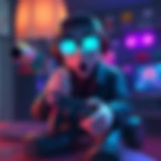 Nostalgic Gaming Character A heartfelt tribute to the reload guy with a controller in hand, surrounded by gaming memories and nostalgic elements.