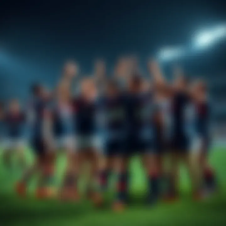 NRL All Stars Celebration The NRL All Stars team celebrating their victory on the field after a match, with players high-fiving and cheering.
