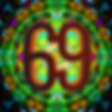 Artistic representation of the number 69 with colorful patterns and designs