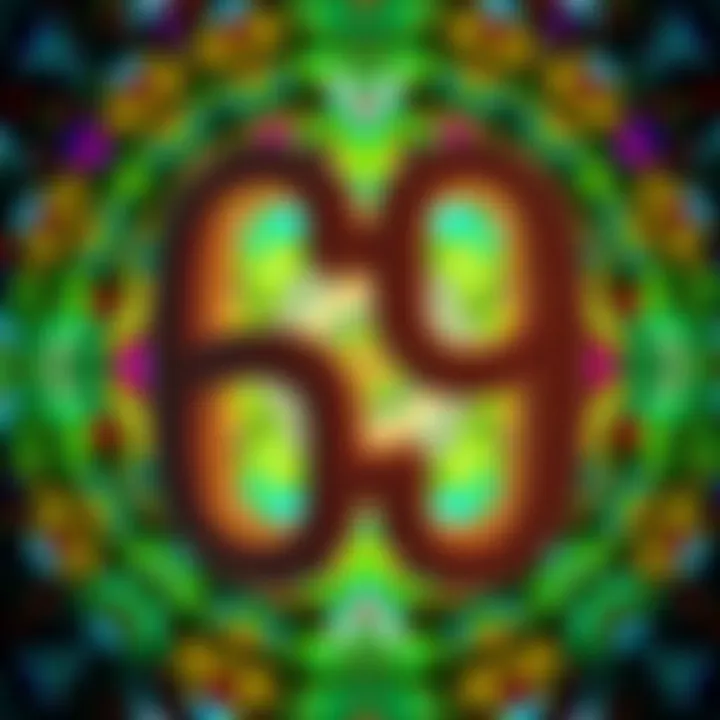 Artistic representation of the number 69 with colorful patterns and designs