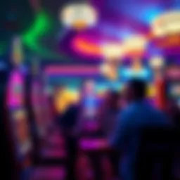 A vibrant casino scene with colorful slot machines and excited players enjoying games without KYC verification.
