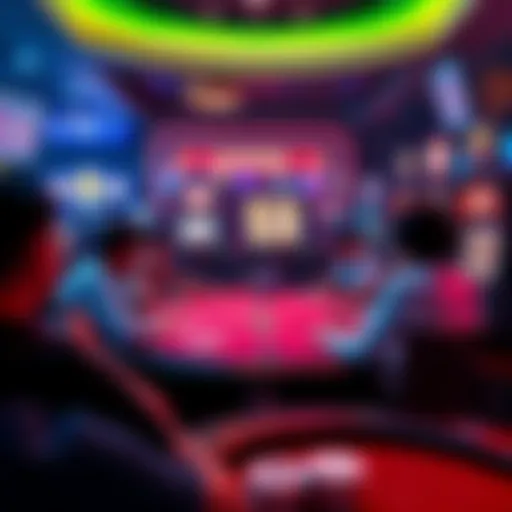 A lively online gaming scene showing people playing blackjack and slots at an offshore crypto casino without KYC.