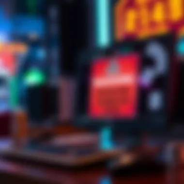 A graphic showing a computer with a warning sign about offshore gambling sites, depicting risks like account locks and fund loss.