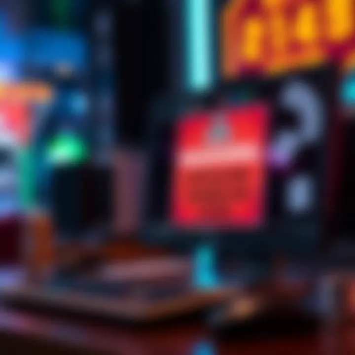 A graphic showing a computer with a warning sign about offshore gambling sites, depicting risks like account locks and fund loss.