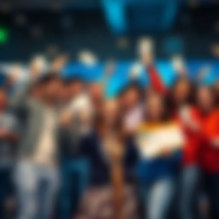 Group of joyful Ohio lottery winners holding their winning tickets and celebrating together