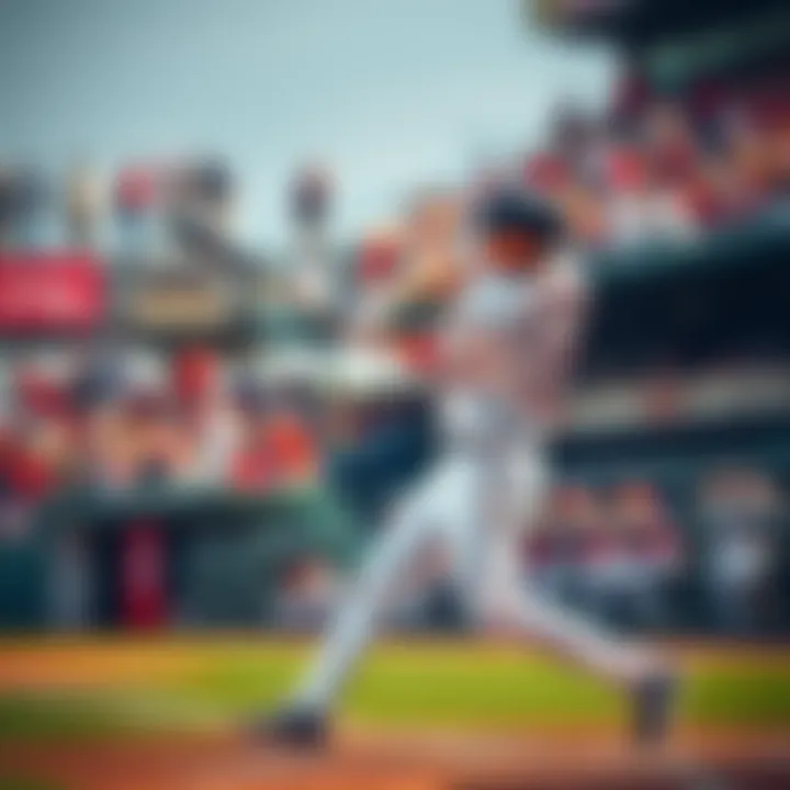 Shohei Ohtani hitting a baseball during a Major League Baseball game, with fans cheering in the background