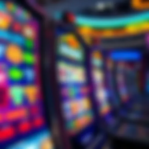 A close-up of a slot machine in an Oklahoma casino, featuring colorful symbols and a bright display screen.