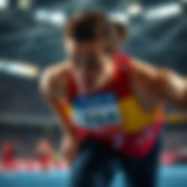 An Olympic athlete looking disappointed after a fall during a race, symbolizing misfortune at the games.