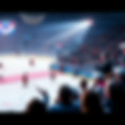 Athletes competing in a hockey match at the Olympic Games, with fans cheering in the background