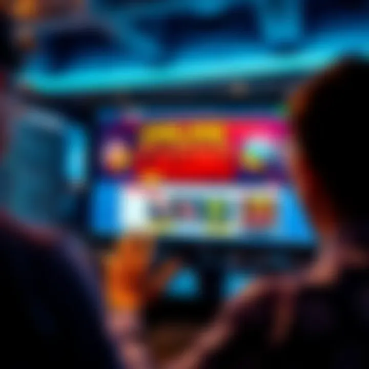 A person looking at a computer screen displaying a casino website with a prominent promotion offer
