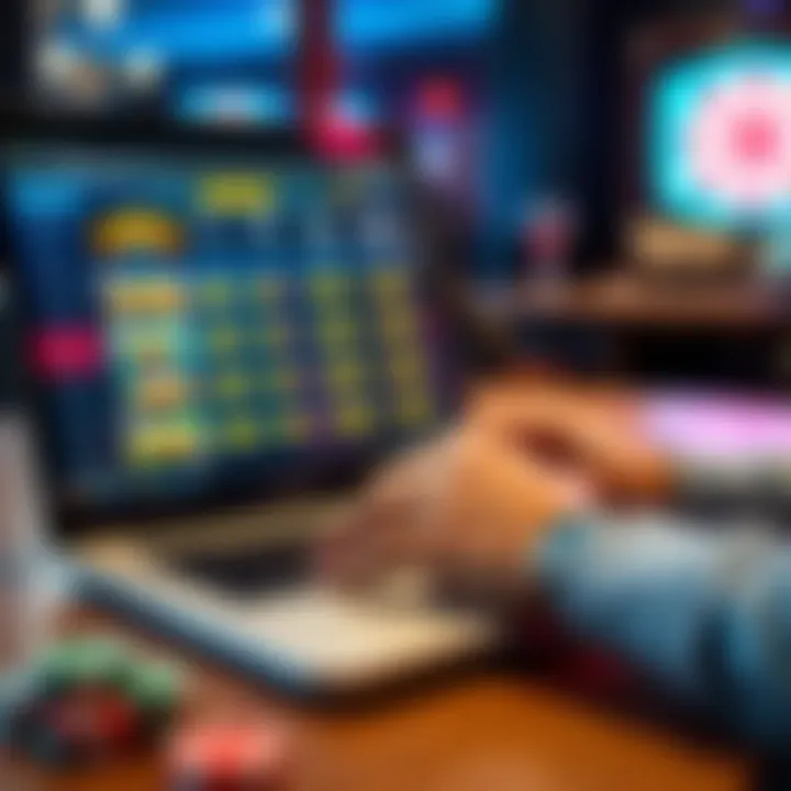 A person reviewing online casino options on a laptop with bonus offers and payout information visible on the screen.