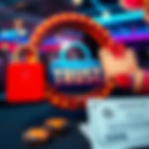 A graphic showing symbols of trust for online casinos, such as a padlock, a certificate, and money being withdrawn