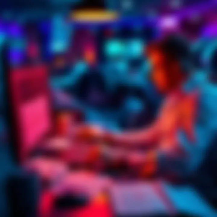 A person sits at a computer with a calculator, managing their online gambling bankroll with charts and notes around them.