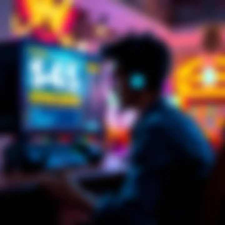 Online Gaming Bonus A gamer looking at a computer screen that shows a $45 bonus offer after placing a $300 wager on a game.