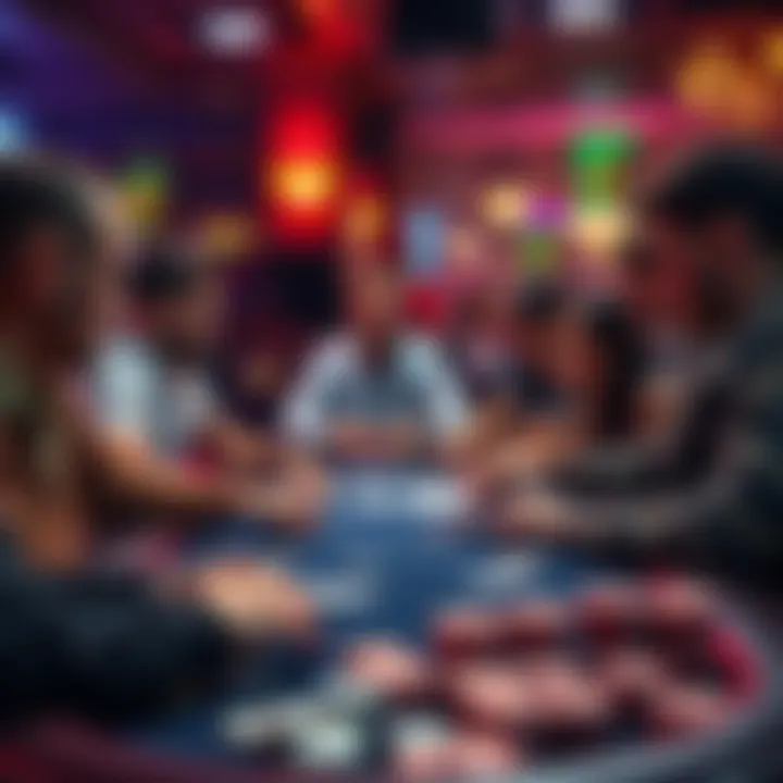 A group of new poker players discussing strategies and platforms for online poker in California, with casino chips and cards on the table.