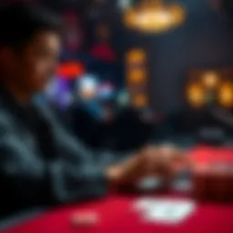 A player sitting at a laptop with poker cards and chips, representing online poker in Colombia.