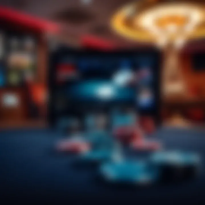 Online Poker Training Sites A laptop displaying a poker training site with cards and chips on the table, illustrating online poker coaching for players.