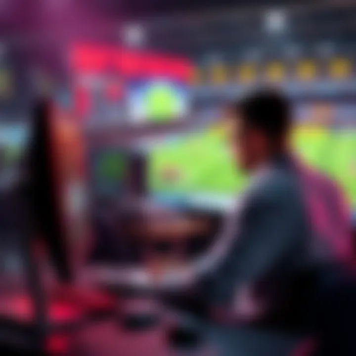 Online Betting Features A person sitting at a computer, engaged in online betting, focusing on live betting options and competitive odds.