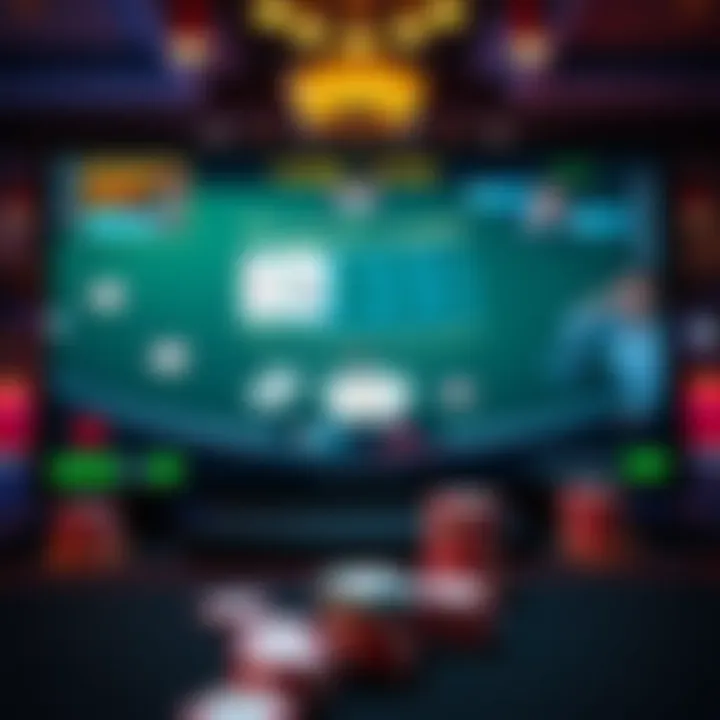 A digital screen showing an online blackjack game with cards and chips.