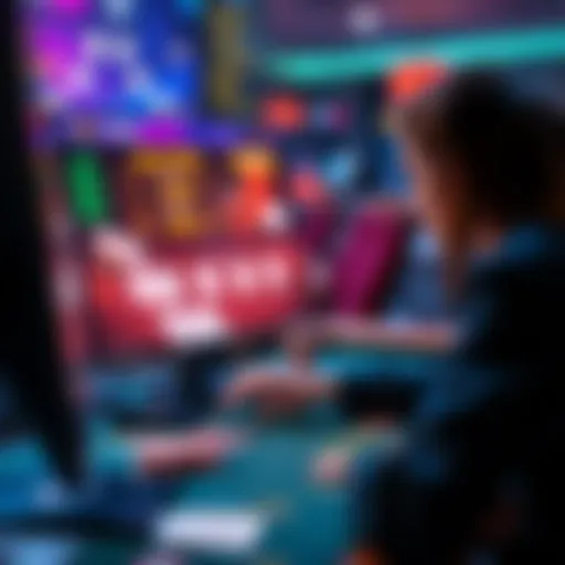 A person playing blackjack on a computer with chips and cards visible on the screen, representing online gambling experience.