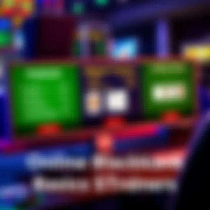 A graphic showing different online blackjack trainers with features and costs highlighted, featuring icons of cards and a computer screen.