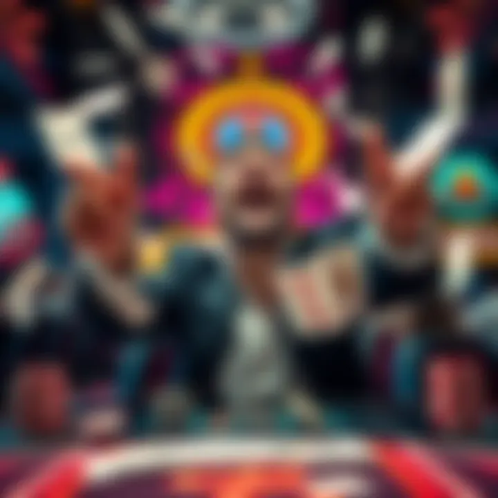 A person celebrating a cash-out at an online casino, surrounded by playing cards and casino chips.