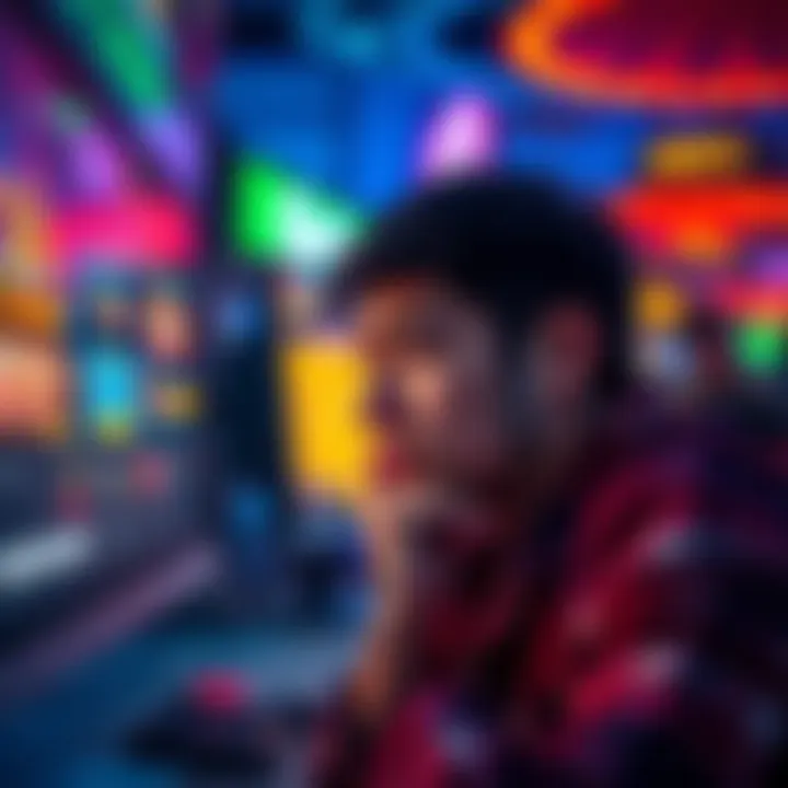 Online Casino Experience A worried person looking at a computer screen with gambling games, reflecting on online casino losses.
