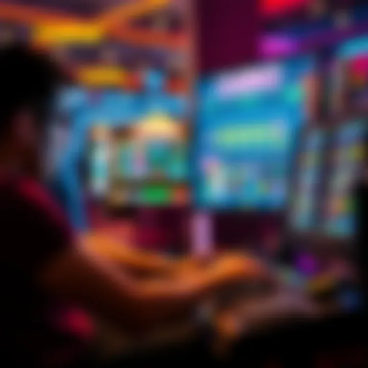 A person looking frustrated while playing online pokies with a computer screen showing a casino interface