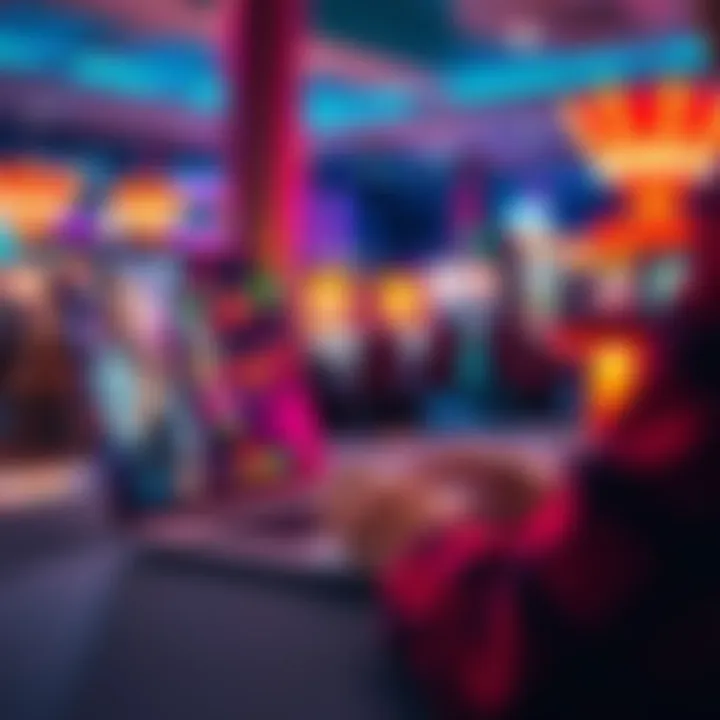 A person playing an online casino game on a laptop with colorful graphics and flashing lights.