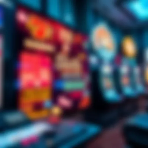 A collection of popular online casino games on a digital screen, showcasing slot machines and card games with bright colors and engaging graphics.