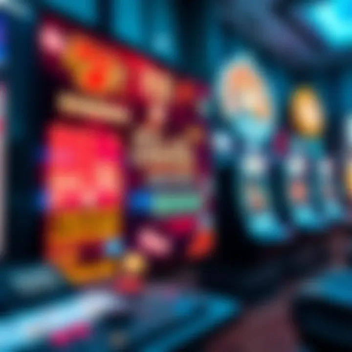 A collection of popular online casino games on a digital screen, showcasing slot machines and card games with bright colors and engaging graphics.