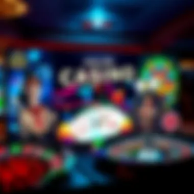 A variety of online casino games displayed on a screen, featuring slots, poker, and roulette.