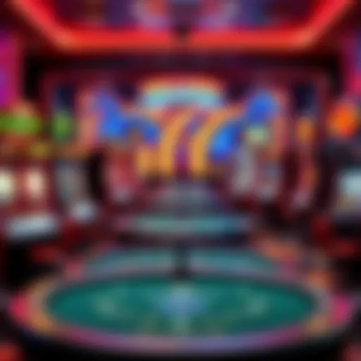 A colorful display of slot machines and blackjack tables representing popular online casino games.