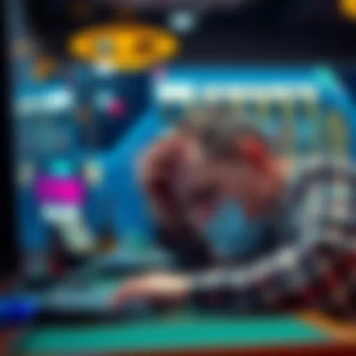 A frustrated online casino player looks at their computer screen showing a losing balance after a disputed multiplier issue.