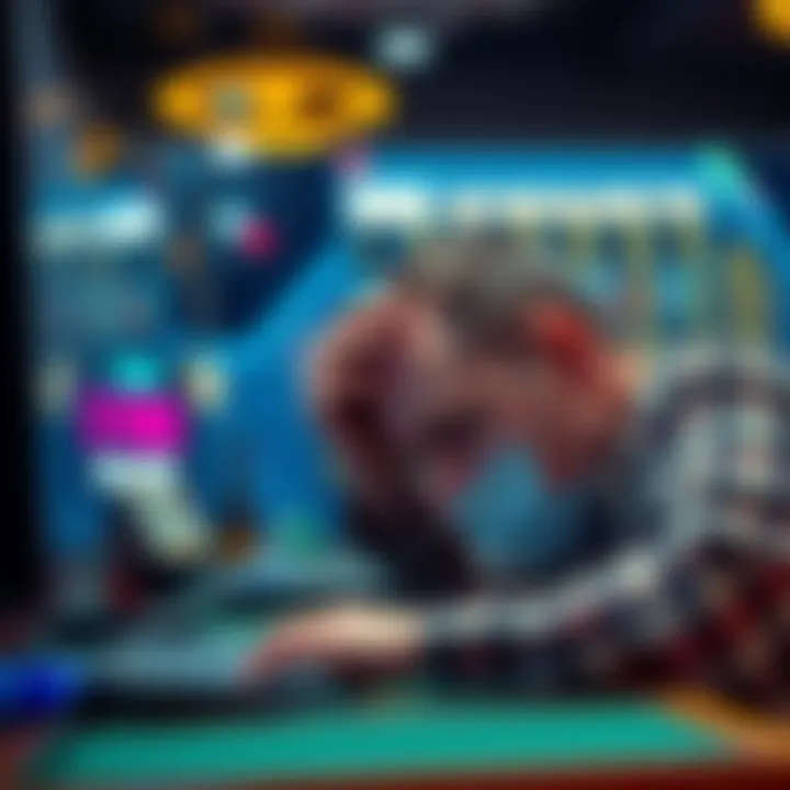 A frustrated online casino player looks at their computer screen showing a losing balance after a disputed multiplier issue.