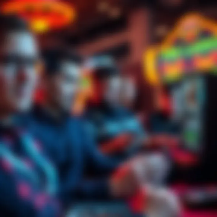 Group of people playing online casino games on mobile devices, discussing strategies