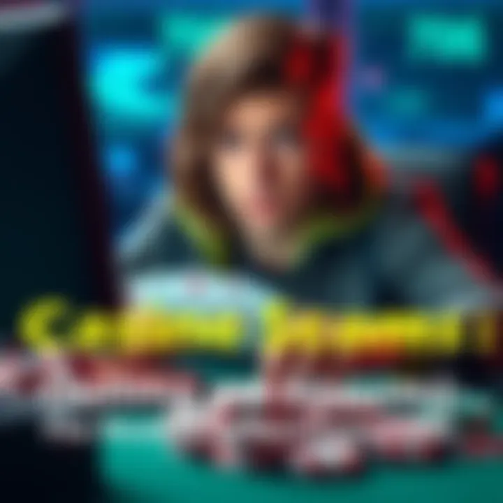 Online Casino Scams A person looking frustrated while playing a card game on a computer, with casino chips scattered around