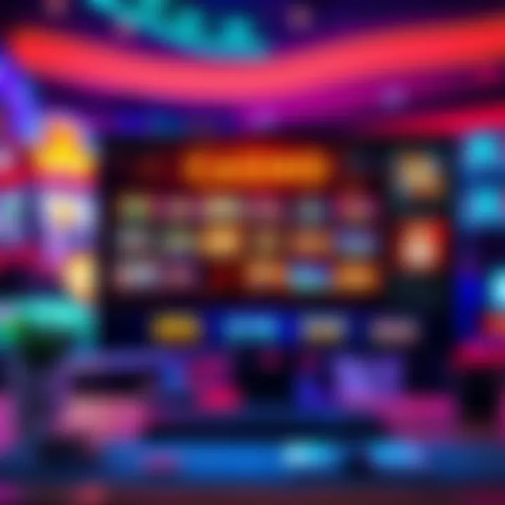 Online Casino Wagering Scene A vibrant online casino interface showing various games, bonuses, and wagering options on a computer screen