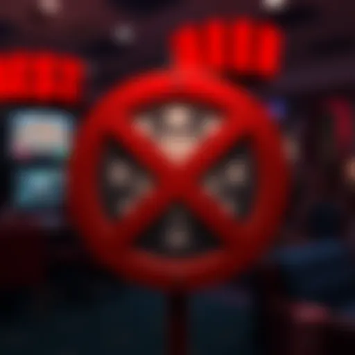 A red warning sign featuring a crossed-out casino chip to represent the worst online casino to avoid.