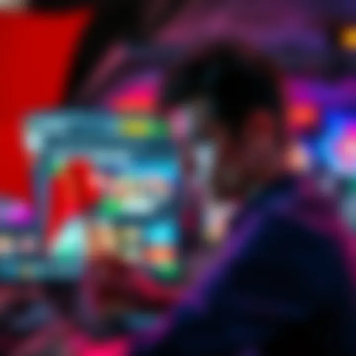 A person looking concerned while browsing an online casino website with red flags on the screen