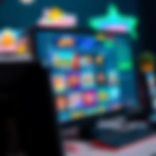 A computer screen displaying popular online gambling websites with colorful graphics and game options, like bingo and slots.